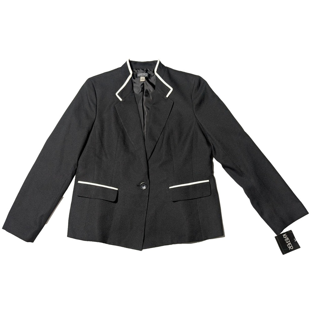 KASPER Women Size 14 Black Vanilla Ice One-Button Blazer NEW